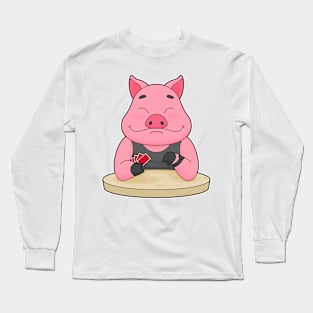 Pig at Poker with Poker cards Long Sleeve T-Shirt